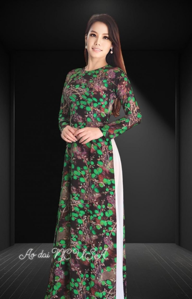 Ao Dai 132- Xanh Nâu - Image 2