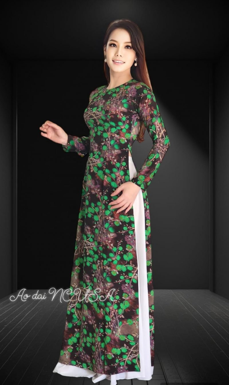 Ao Dai 132- Xanh Nâu - Image 3