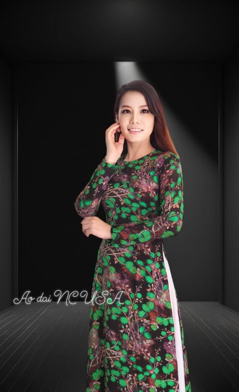 Ao Dai 132- Xanh Nâu - Image 4